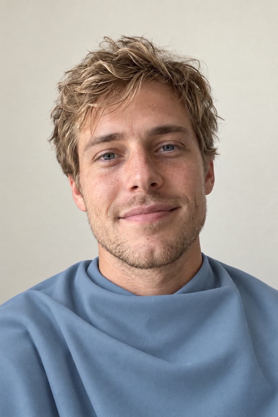 Luke, a Soft Summer, draped in dusty blue